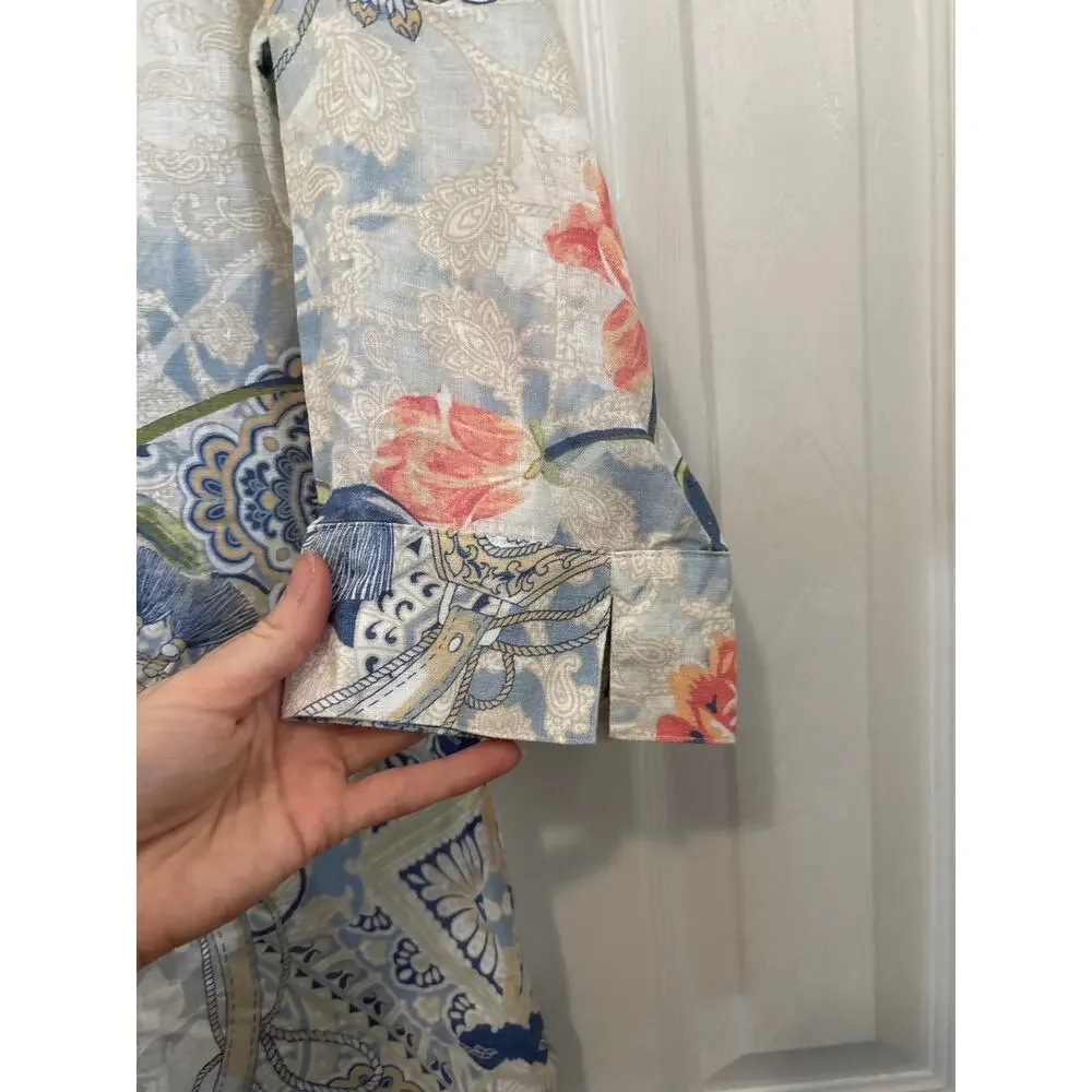 Chico’s No Iron 100% Linen Floral Paisley Button Up Top Size 0 / Small - Picture 4 of 8